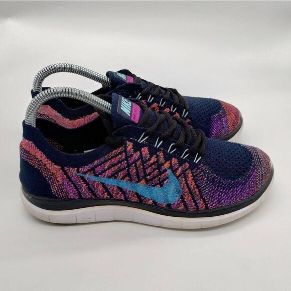 Nike Free 4.0 Flyknit Running Sneakers Womens Size‎ 8 Multicolor Athletic Shoes - Picture 2 of 8
